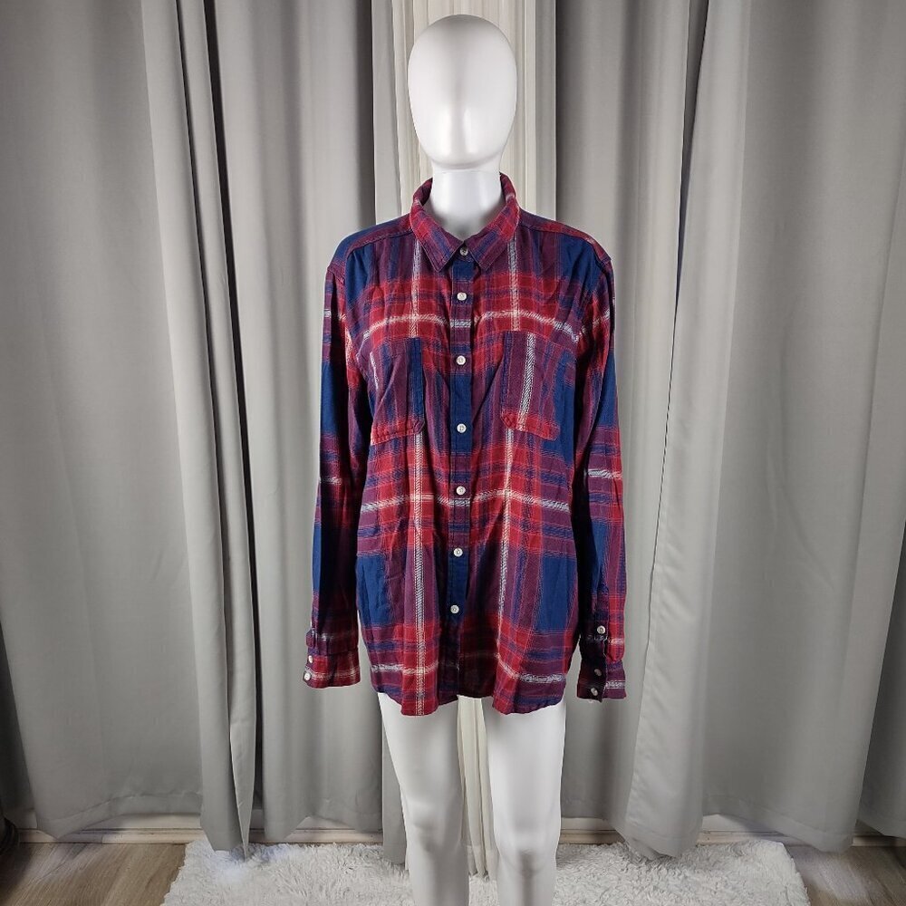 Mossimo Supply Co Blue Red Plaid Cotton Blend Flannel Button Down Shirt Size XXL - Picture 2 of 13